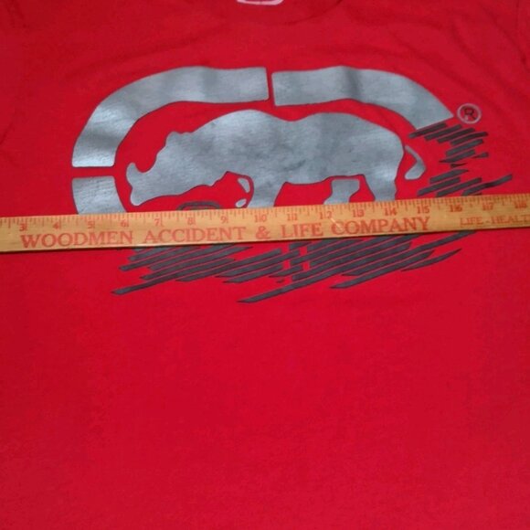 Ecko Unltd Shirt Men Medium Red Short Sleeve Gray Rhino Graphic T Streetwear - Picture 6 of 13